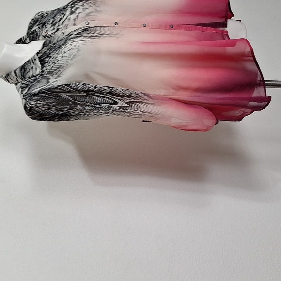 NY Collection Pink Black Mobwife Bohemian Animal Print Ombre Blouse Size XL - Picture 6 of 12